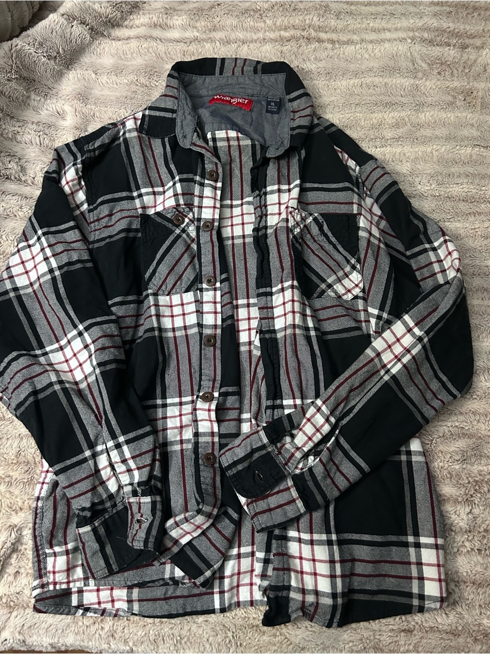Wrangler Black, White & Red Plaid Lightweight Shirt Jacket